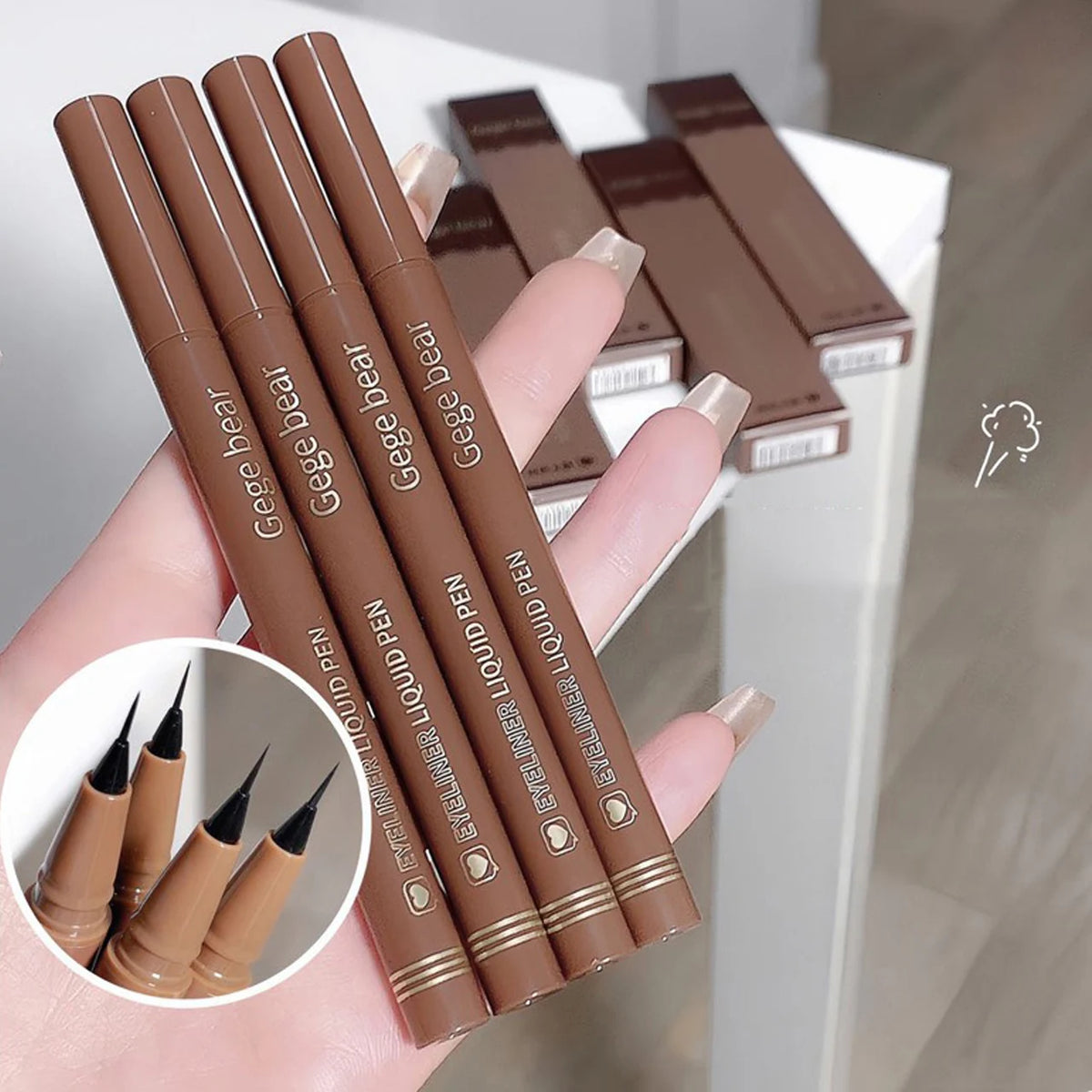 Gege Bear Liquid Eyeliner Pen Waterproof Smudge-proof Fast and Precise Makeup Quick and Smooth Drying Lower Eyelash Pen