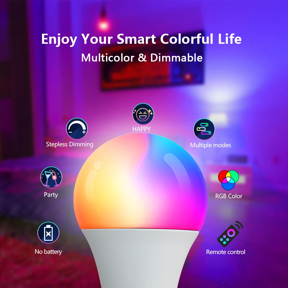 16 Colors RGB Bulb LED Multicolor Bulb E27 220V Household Lighting Dimmable 24 Key Remote Control Smart Lamp Atmosphere Light