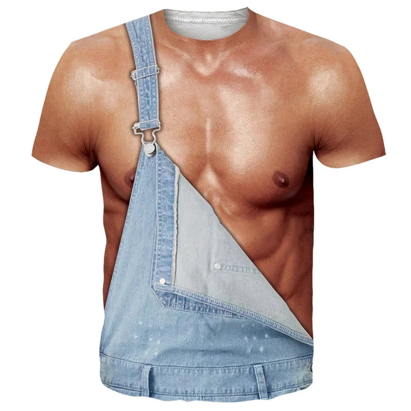 Men's 6-pack Abdominal Muscle T-shirt 3D Printed Short Sleeved Fitness Running Sports Casual Loose Short Sleeved Comfortable Shi