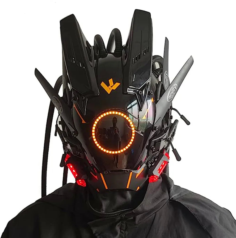 Cyber punk Mask LED Hairstyle Braid Halloween Christmas Role Playing Helmet Party Adult Gift ﻿