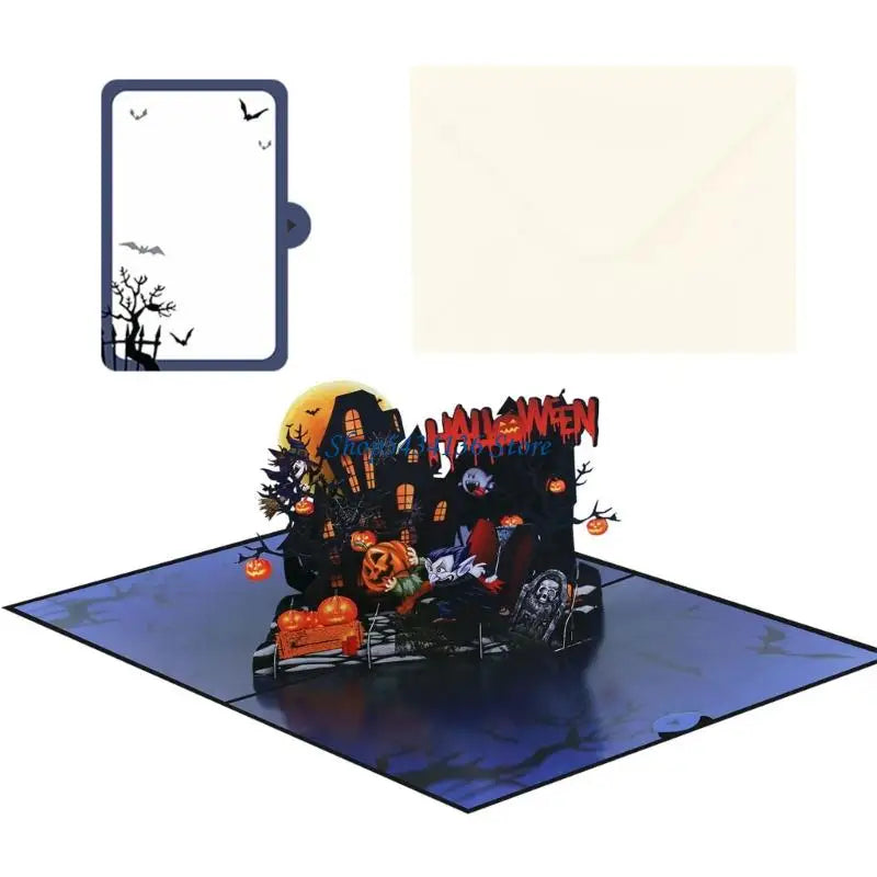 H7ED Halloween Themed Vampires Greeting Card Popup Haunting House Scene Party Supply Decoration