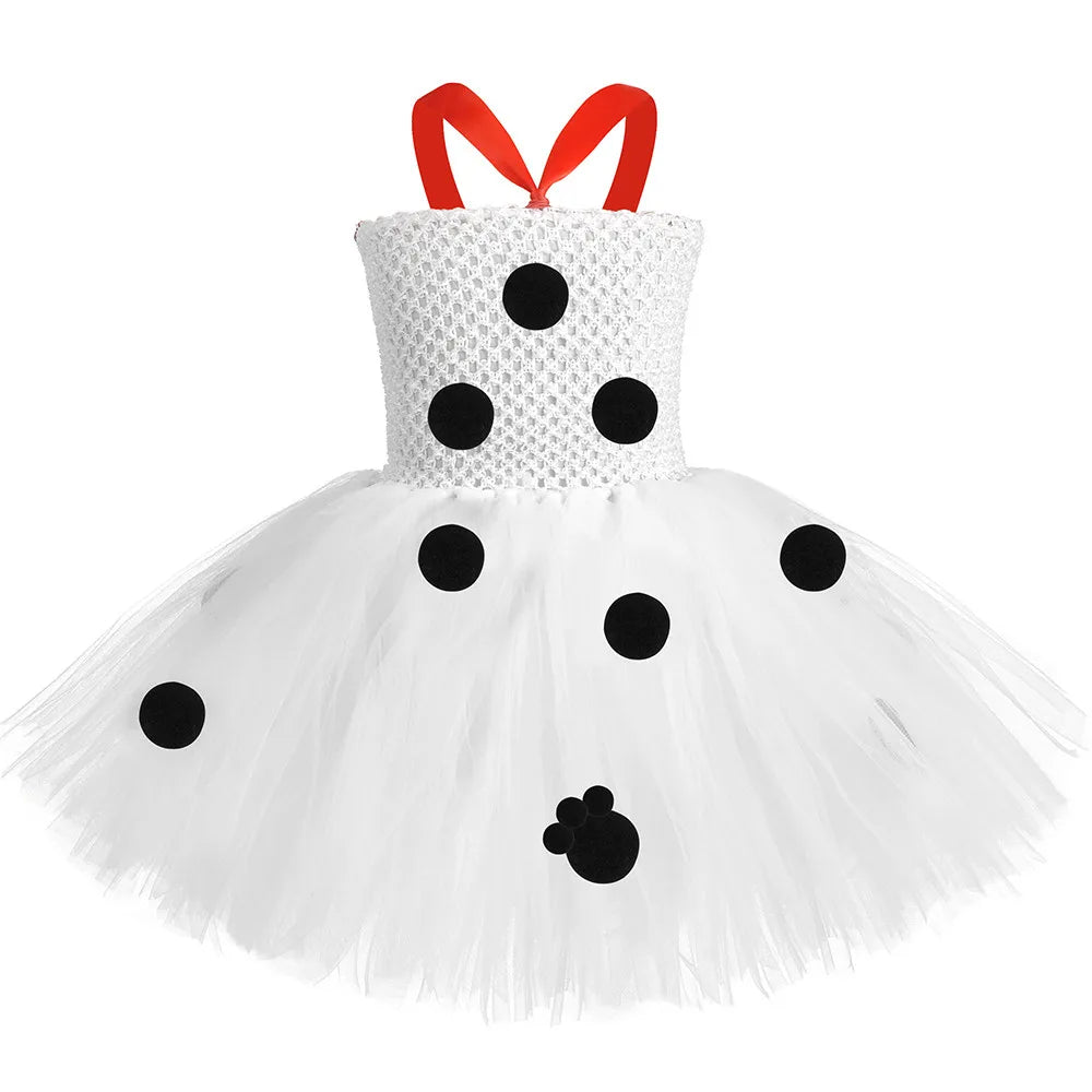 HJTT Toddler Girls Dalmatian Dog Costume Polka Dot Spotted Puppy Tutu Dress Dalmatians Costume for Kids Halloween Party Dress Up