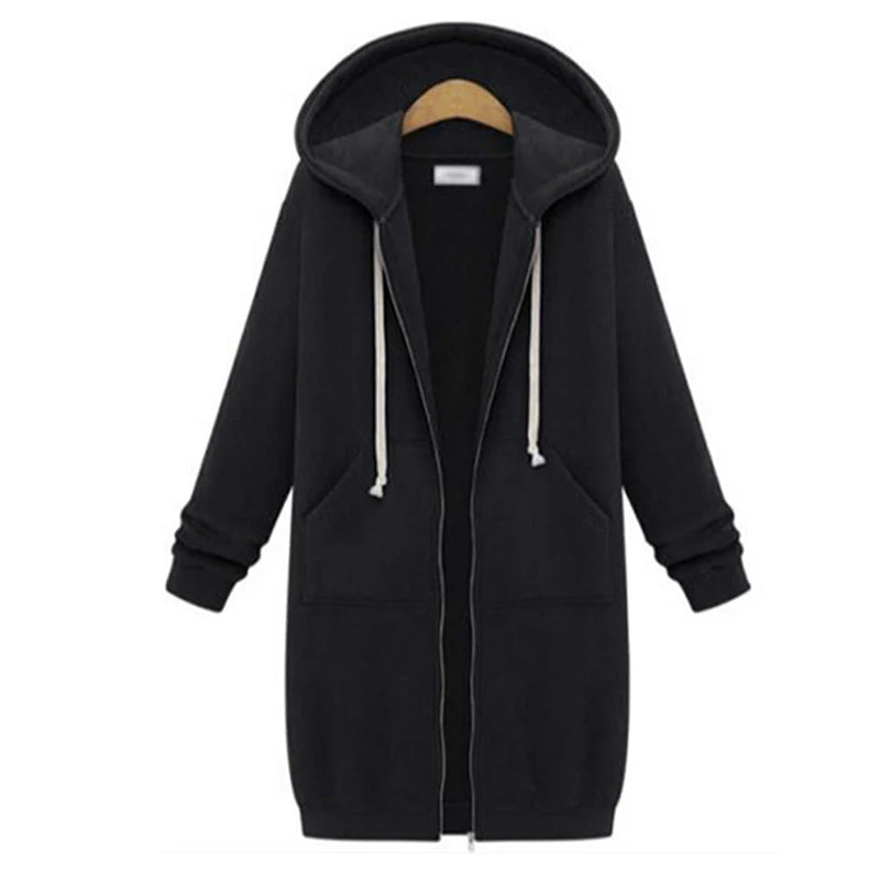 2024 Women's Autumn Winter Thick Hooded Parkas Loose Hooded Jackets Zipper Pocket Maxi Size Sweatshirt Sports Dresses Outwear
