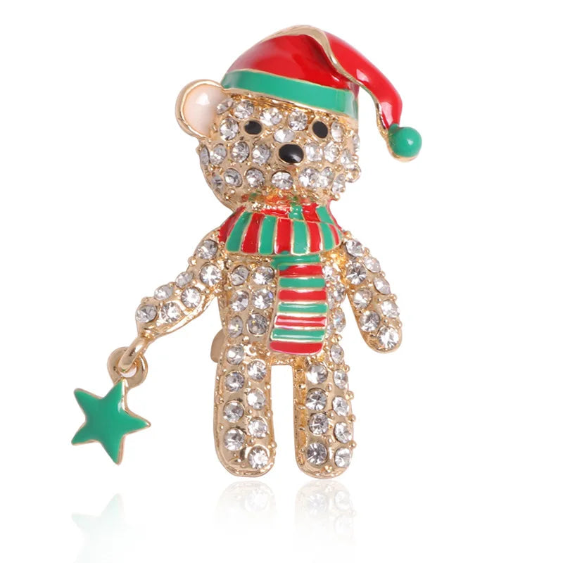 New Christmas Brooch Shiny Crystal Christmas New Year Accessory Pin Snowman, Elk, Christmas Tree Series Decoration Jewelry Gift