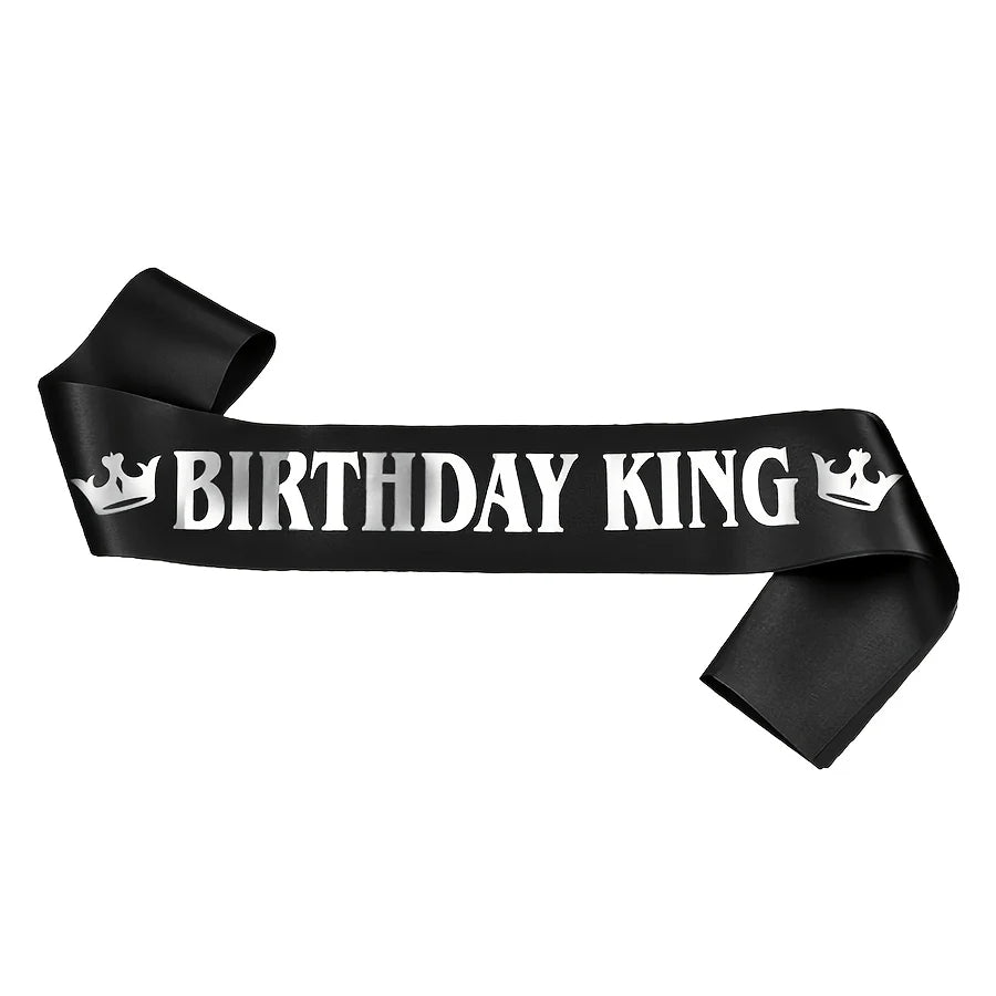 1pc Gold Foil Black Satin Birthday King Sash Banner, Men & Boys Happy Birthday Fun Party Decor Accessory Supplies Favor Gift
