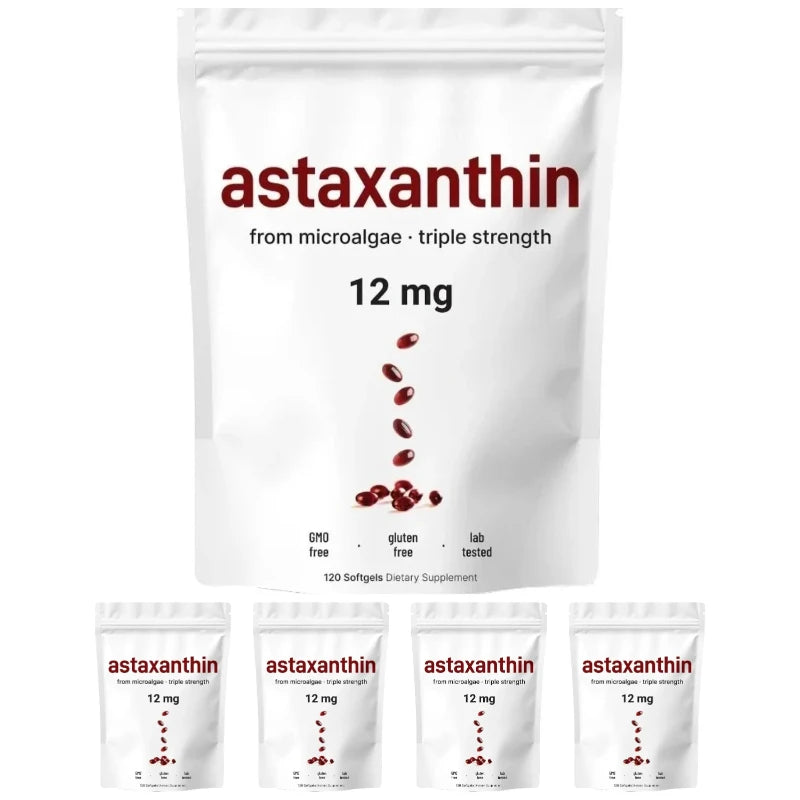 Astaxanthin Softgels 12mg with MCT Coconut Oil from Haematococcus Pluvialis Microalgae Daily Wellness Supplement 120 Count