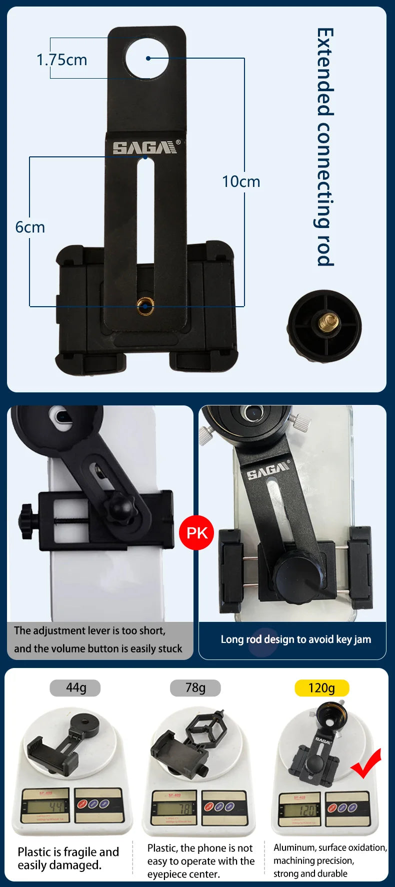 Metal mobile phone clip double monocular astronomical telescope microscope eyepiece connected to mobile phone for taking picture