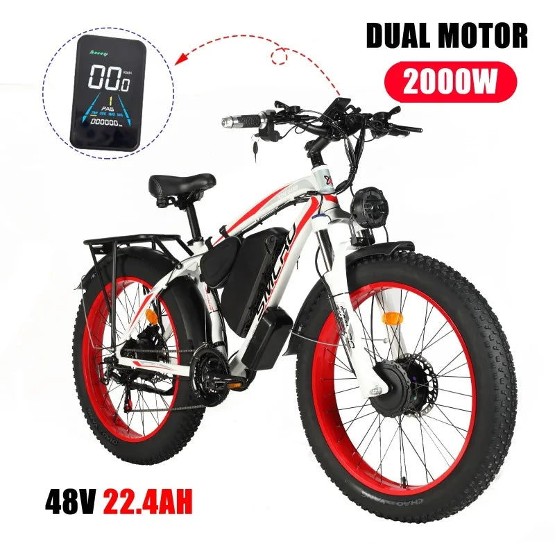 Electric Bicycle 21Speed 48V 1000W 2000W Dual Motor 22.4ah 26 Inch Electric Fat Bike Aluminum Alloy Ebike All-terrain E-bike