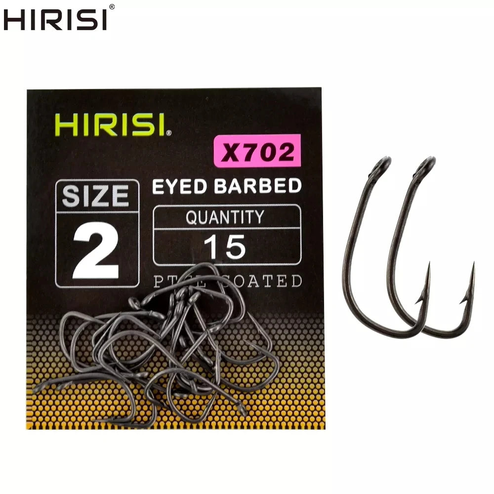 15pcs PTFE Coated High Carbon Steel Barbed Fish Hook With Eye  Carp Fishing Accessories X702