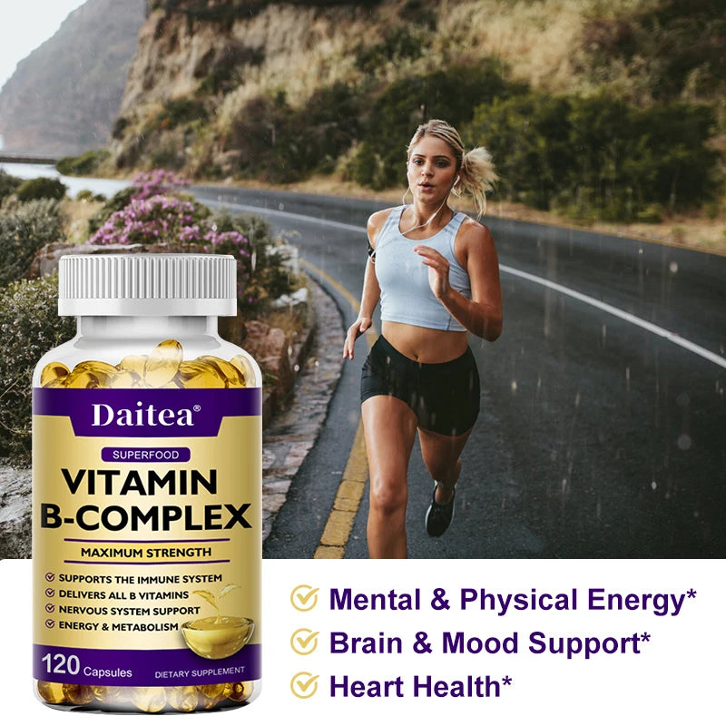 Vitamin B-Complex Capsules - Energy, Immune & Nervous System Support, Relieve Stress, Improve Digestion