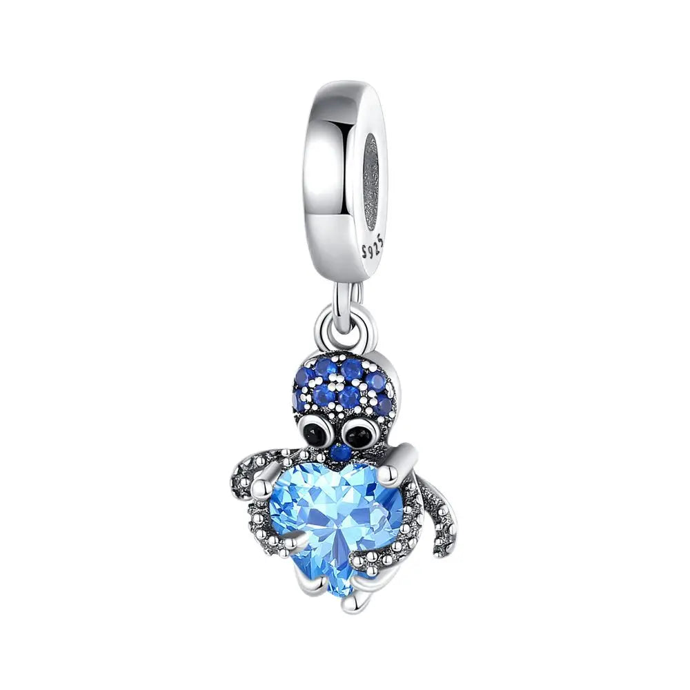 Exquisite 925 Sterling Silver Cute Dinosaur Turtle and Rabbit Couple Heart Charm Fit DIY Bracelet Necklace Casual Matching Gifts