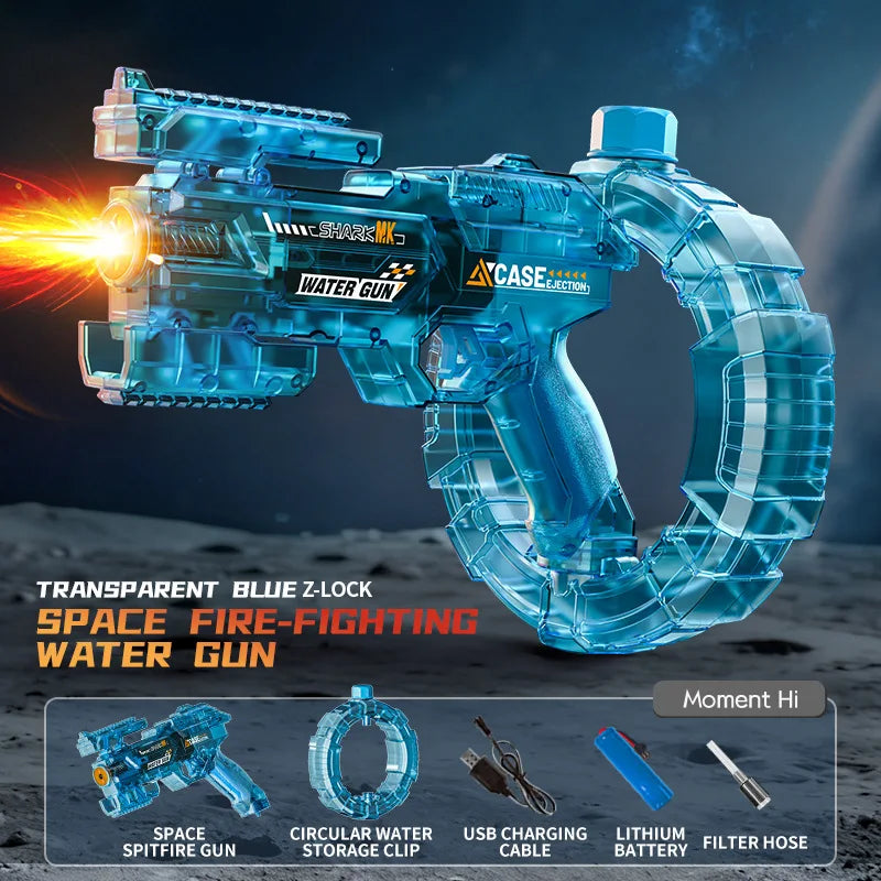 @Space Electric Water Gun Energy Ring Burst Transformation LED Lights Large Capacity Full Auto Continuous Fire Squirt Gun Toy