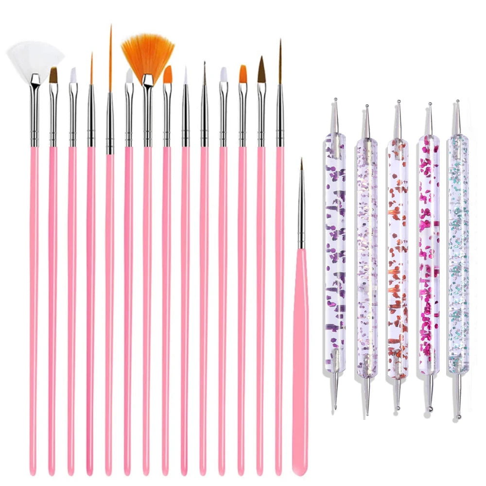 15/20Pcs Fine Detail Paint Brush Set Acrylic UV Gel Drawing Dotting Manicure Nail Art Design Tools Makeup Accessorie Gel Brush