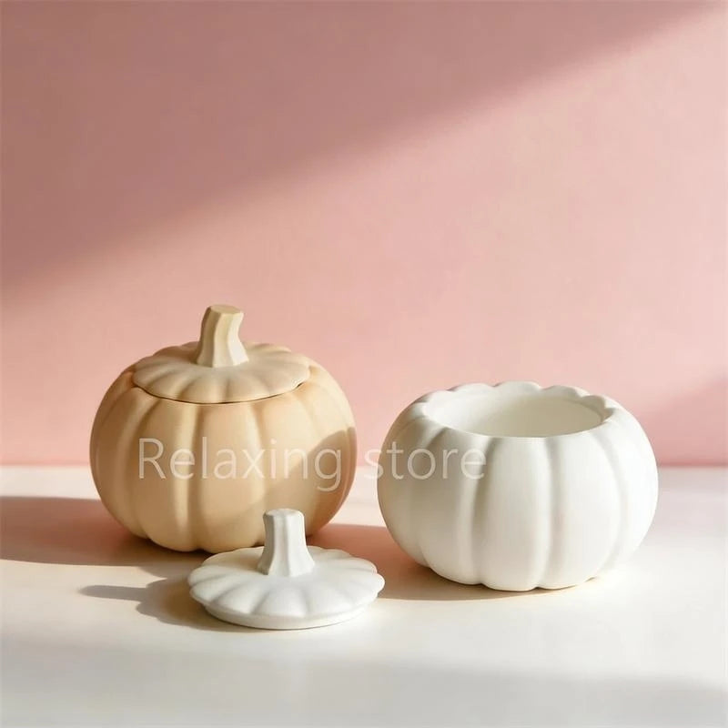 Pumpkin Shape Plaster Storage Box Candle Cup Silicone Molds Halloween Storage Jar Cement Flowerpot Home Decoration Mould