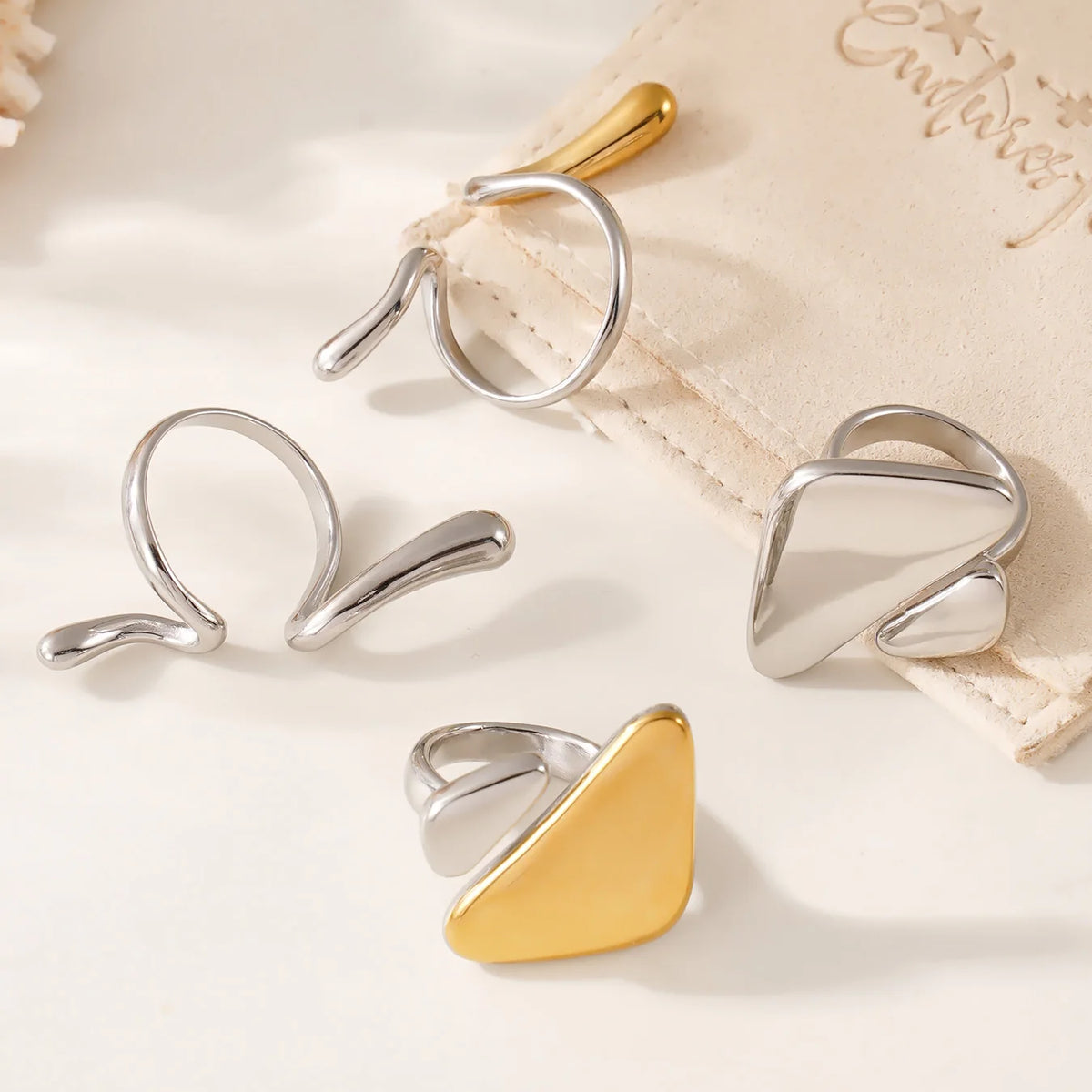 Multi-style Waterproof Gold Color Silver Chunky Ring Women's Geometric 316 Stainless Steel Ring Femme Finger Fashion Jewelry