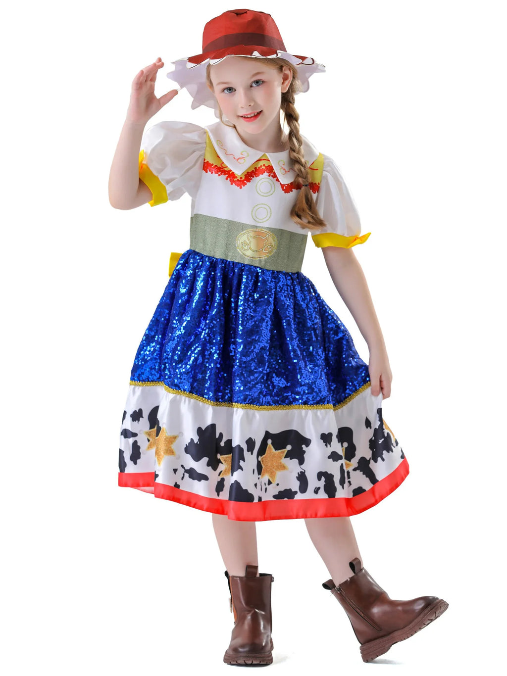 Girl Jessie Dress Kids Yellow Blue Cowgirl Cosplay Costume Kids Fancy Party Outfit Halloween Christmas Gift
