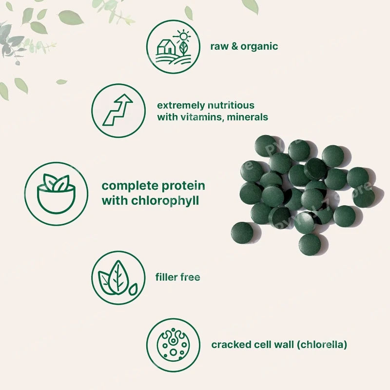Spirulina Chlorella Tablets Organic Superfood 720 Count Vegan Plant Based Green Algae Nutritional Supplement Chlorophyll Source