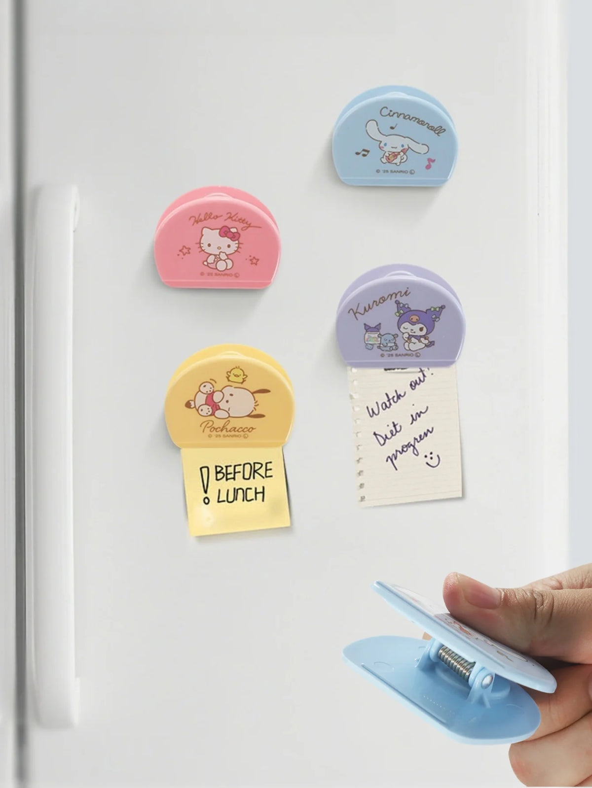 1pc Sanrio Hello cute kitty Kuromi Cinnamoroll Cartoon Refrigerator Magnet Paper Clip Cat Memo Organizer