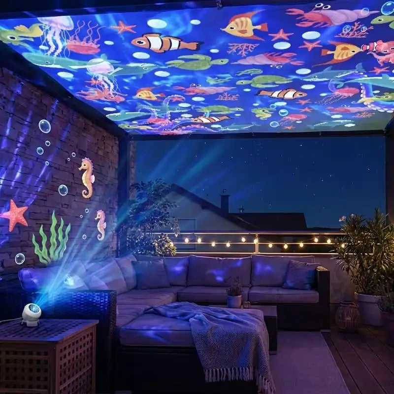 USB Plug-in Ambient Lamp, Decorative Lighting LED Starry Ocean Projector Light, Ocean Rotating Dynamic Projection Night Light,