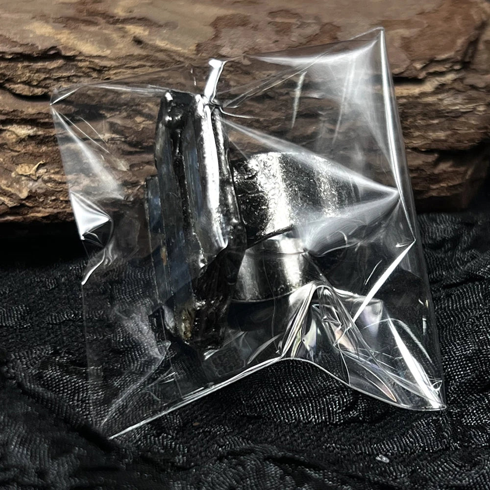 Natural Blue Crystal Ring Adjustable Open Design Vintage Rough Metal Setting Unique Flash Stone Jewelry for Boho Gothic Style