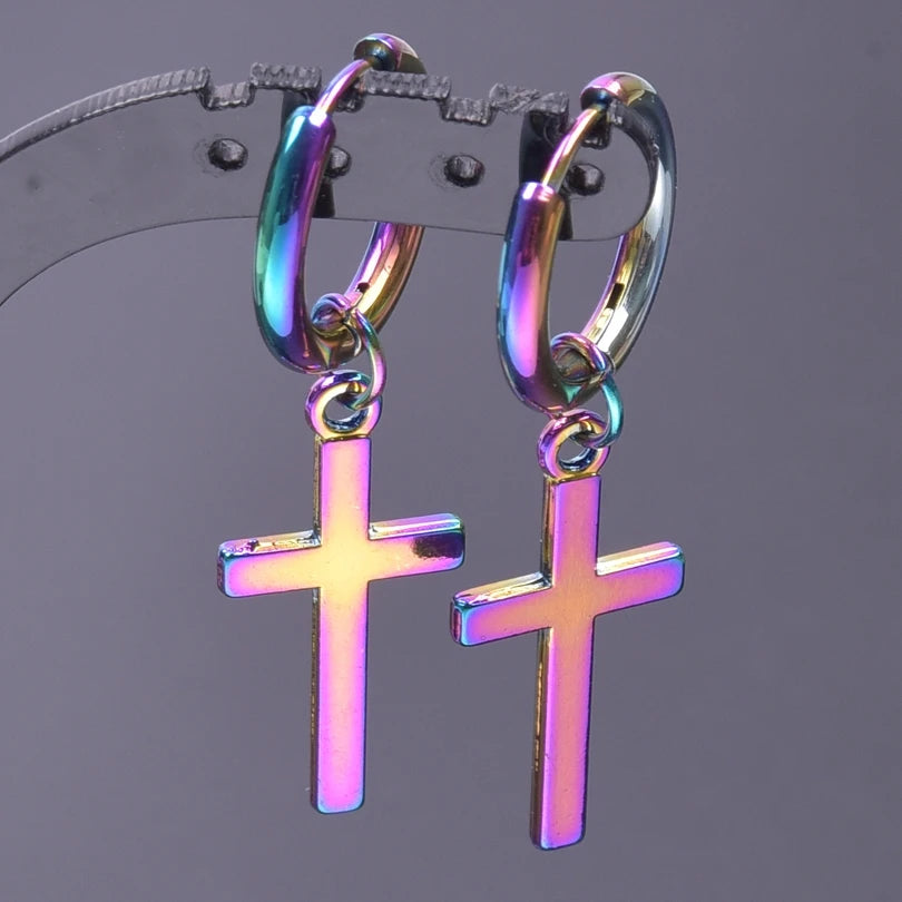 Multistyle Rainbow Ear Jewelry Stainless Steel Hoops Fashion Alloy Heart Wings  Witch Hat Foot Sun Charm Earrings For Women Men