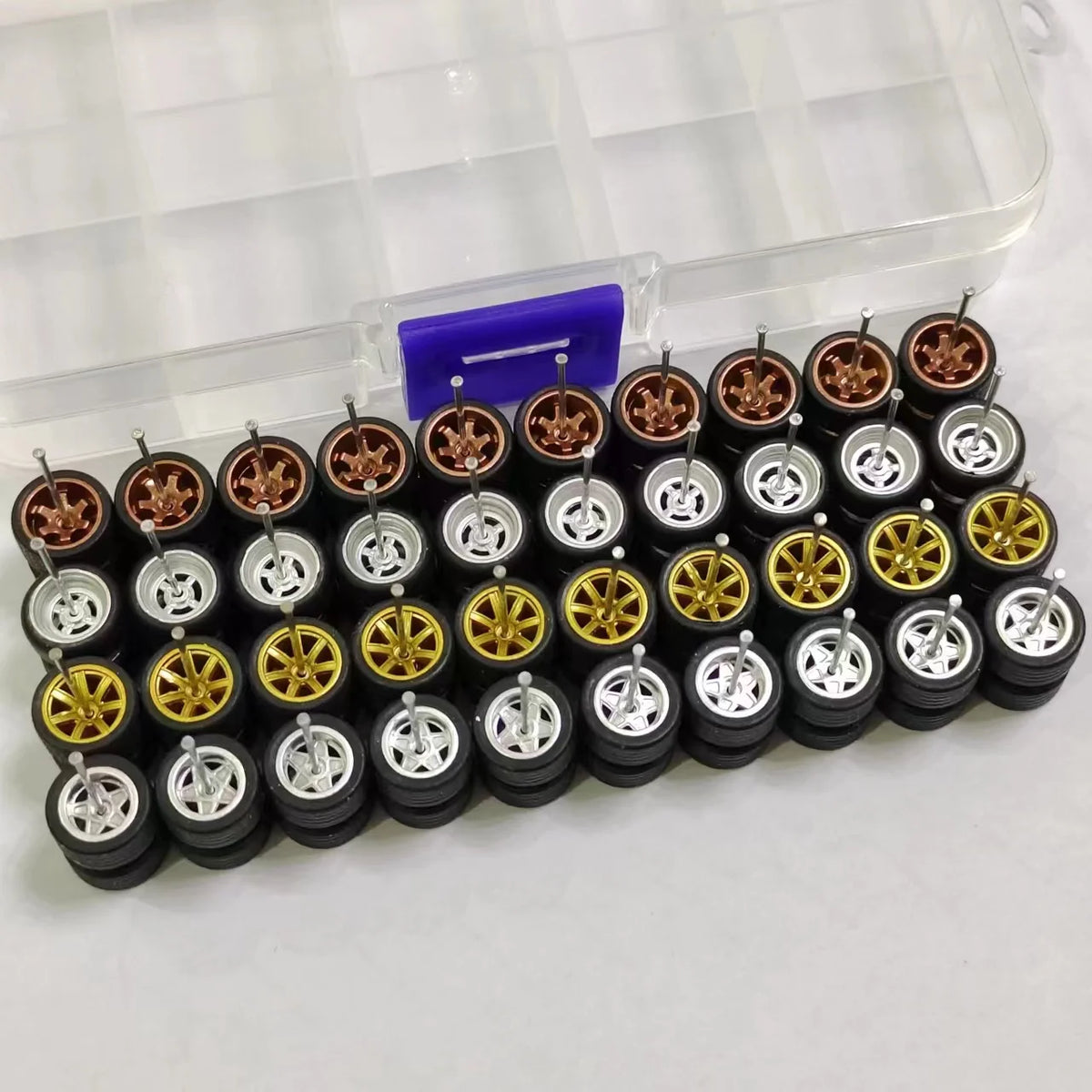 20 Sets 1/64 Alloy Car Wheels w Rubber Tires Axles for 1:64 Mini Model Cars Matchbox Domeka HW