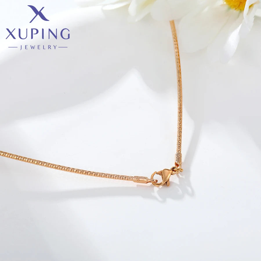 Xuping Jewelry Trendy Style Simple Charm Choker Chain Gold Color Necklace for Women Ladies 45cm Jewellery Gift X000787317