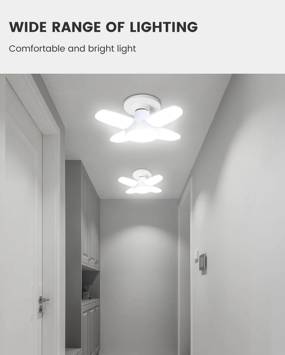 E27 Fan Shape Foldable 28W LED Bulb AC220V/110V Deformation for Home Ceiling Lights Warehouse and Garage White Light 6500K Bulb