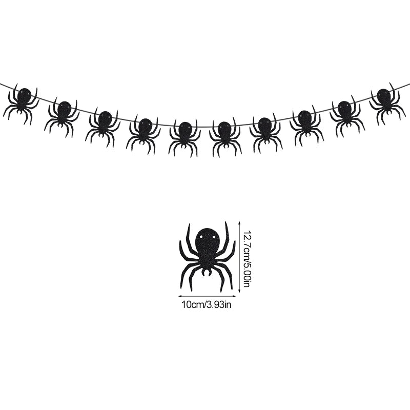 1set Halloween Decoration Banner Bunting Scary Spider Ghost Bat Hanging Garland Pull Flag Pendant For Halloween Party Home Decor