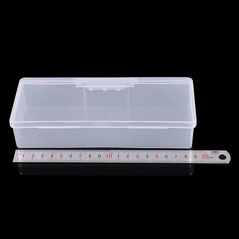 1PC Nail Art Rectangle Plastic Transparent Storage Box Nail Rhinestone Brush Pen Buffer Grinding Files Container Case