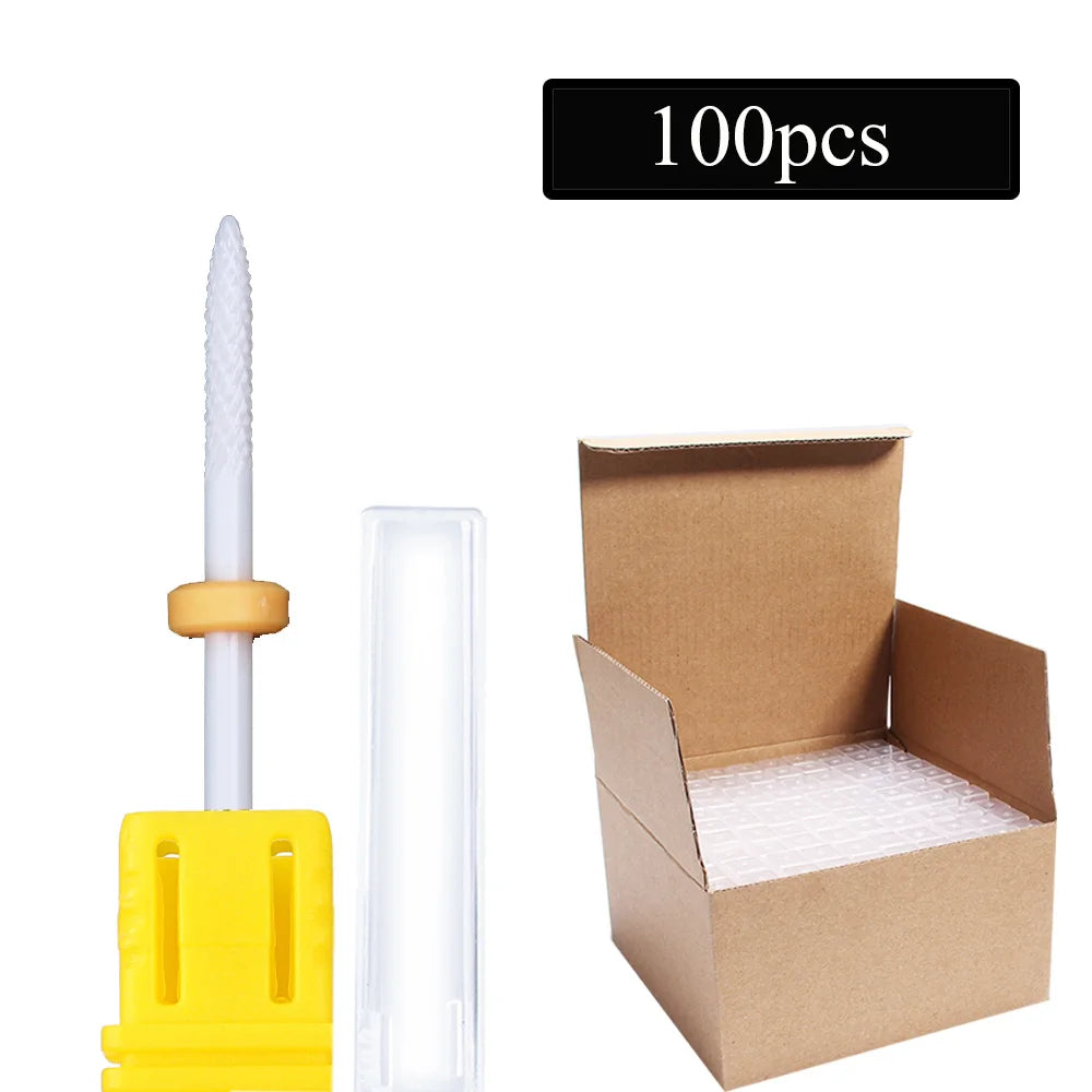 100pc/Set Nail Drill Bit Rotary Ceramic Bits Electric Manicure Milling Cutter For Machine Cuticle Remove Burr Nail Tool