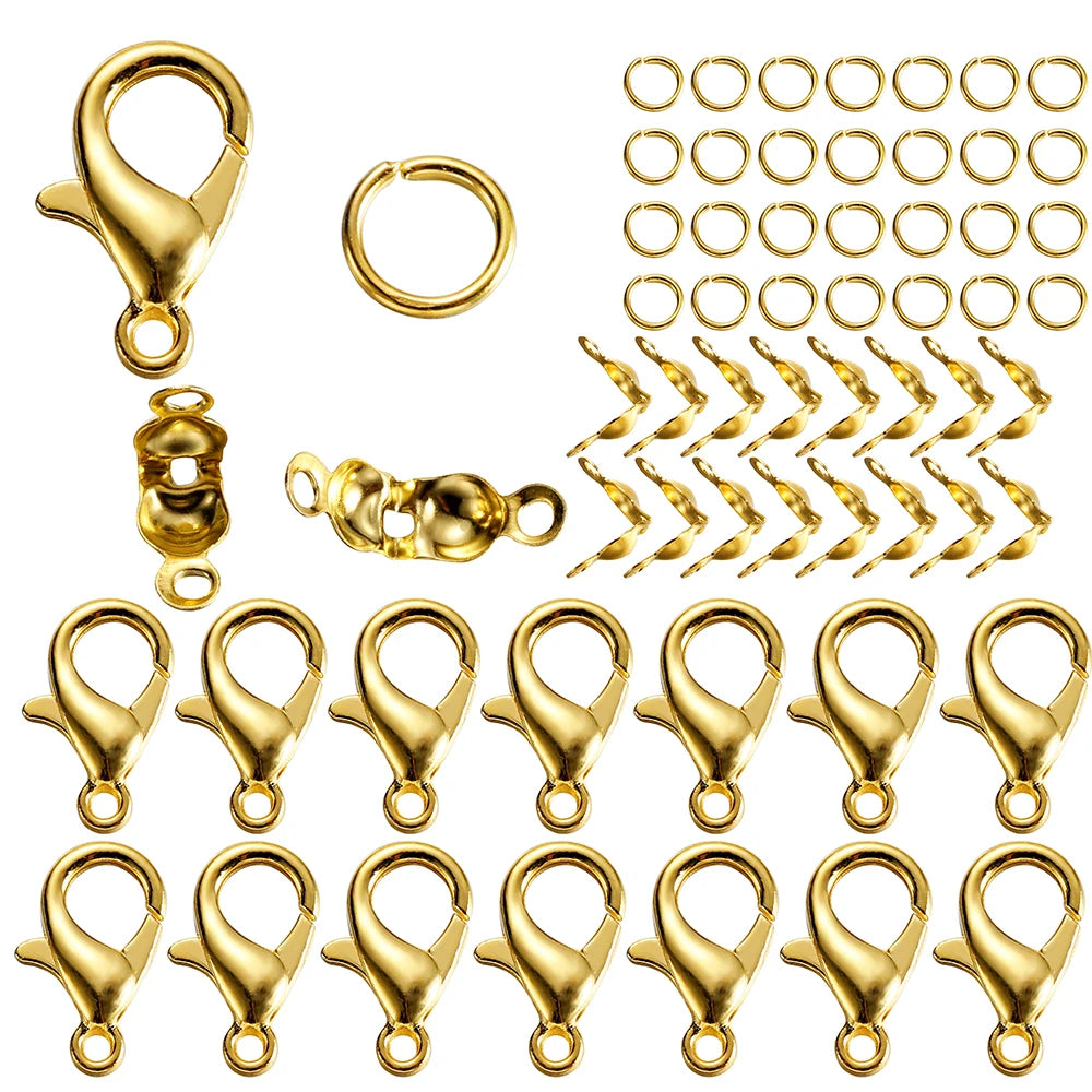 80Pcs/lot Alloy Lobster Clasp Jump Rings Connector Clasp Crimp End For Bracelet Necklace Chains DIY Jewelry Making Supplies