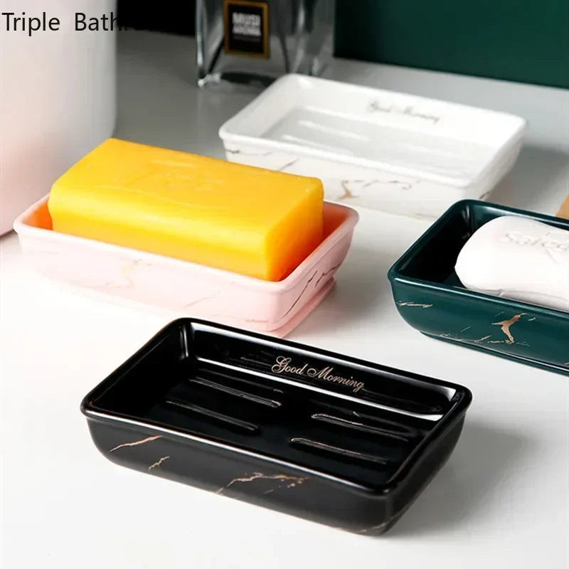 Light Luxury Soap Holder Ceramic Rectangle Household Bathroom Accessories Soap Dish Holders Restroom Organizer Kitchen Storage
