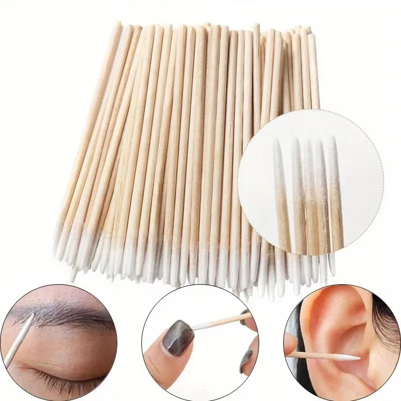100/300/600pcs Disposable Nail Wood Cotton Swab Clean Sticks Lint-Free Wood Nail Cleaning Bud Wooden Tip Nail Polish Remover