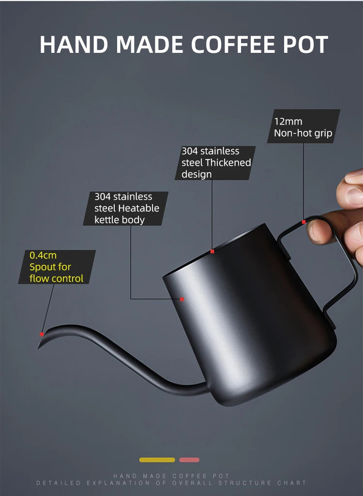 GIANXI Stainless Steel Gooseneck Coffee Maker Hanging Ear Drip Spout Pot Tea Kettle with Handle Drop Shipping