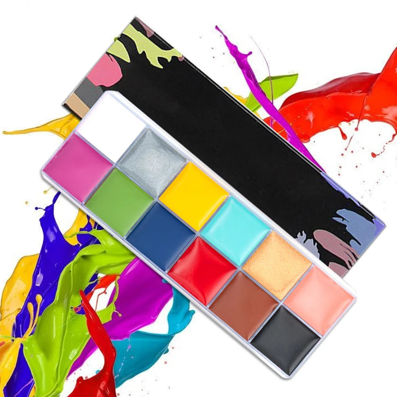 Face Body Oil Paint Palette 12 Colors Stage Special Effects Halloween Mardi Gras Makeup Body Art fancy Dress Tattoo painting