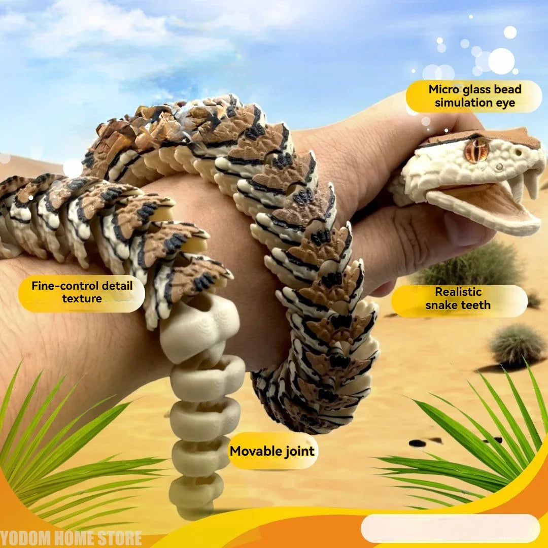 3D Printed Rattlesnake with Teeth Multi-jointed Movable Home Decor Kids Halloween Scare Desk Accessory Delicate Design