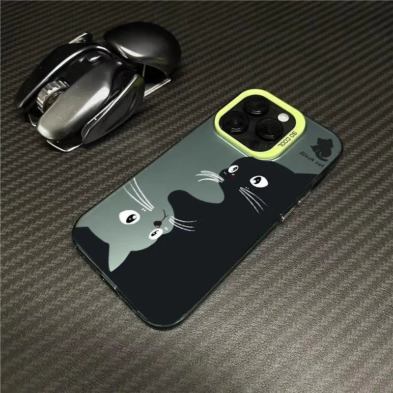 Case For Redmi Note 15 Pro 5G 14 4G 13 Pro 12 Plus 11 10 PRO 11S Black Cat Cute Laser IMD Matte Couple Hard Cover