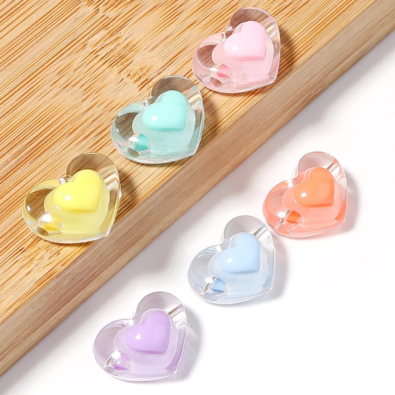 50pcs 17x10mm Heart Acrylic Beads Transparent Mixed Color Spacer Beads Handmade Clipbook Bracelets Earrings Jewelry