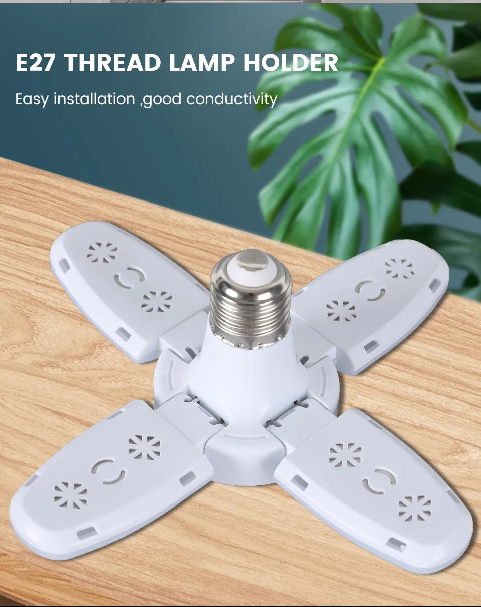 E27 Fan Shape Foldable 28W LED Bulb AC220V/110V Deformation for Home Ceiling Lights Warehouse and Garage White Light 6500K Bulb