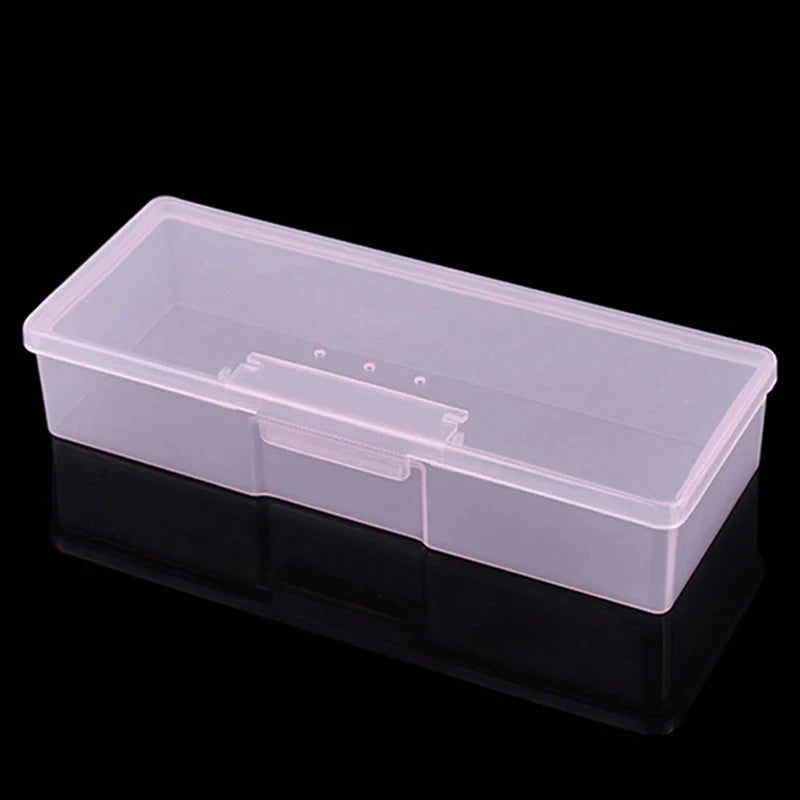 1PC Nail Art Rectangle Plastic Transparent Storage Box Nail Rhinestone Brush Pen Buffer Grinding Files Container Case
