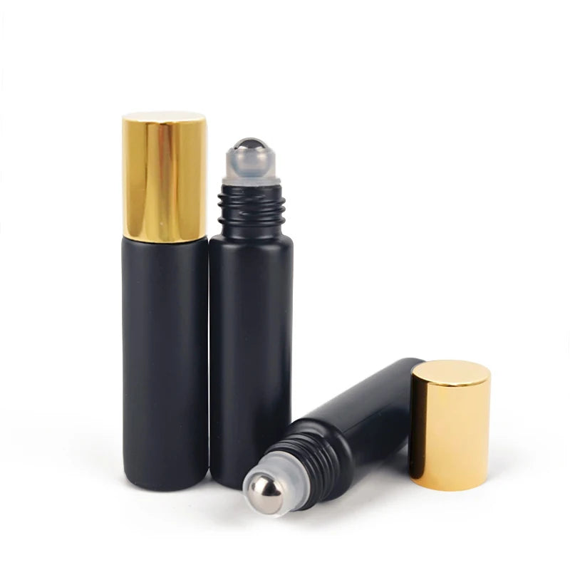10/20/50pcs 10ml Matte Black Roll on Oil Glass Bottles with Gold Cap for Empty Perfume Refillable Roller Bottle Samples