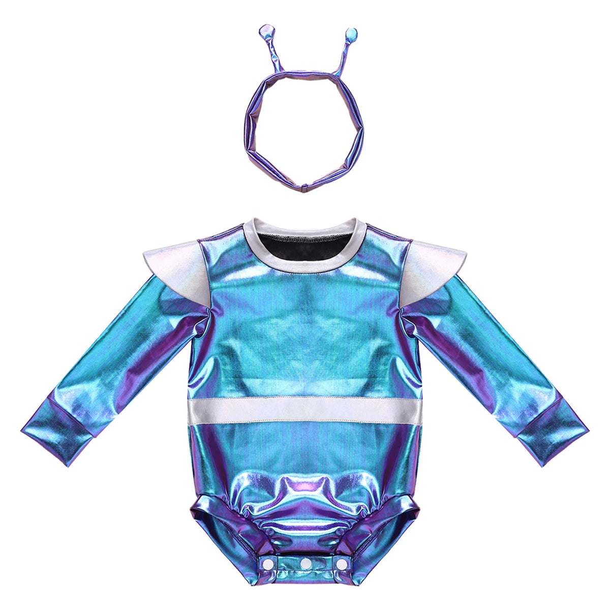 Little Boys Girls Halloween Theme Party Metallic Shiny Alien Rompers Space Robot Astronaut Dress Up Jumpsuit Photography Costume