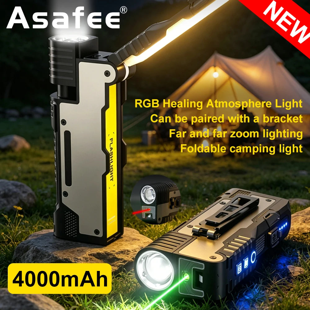 Asafee M20 Multi-functional Foldable Magnet Flashlight 3 Lighting Modes  Rechargeable Torch RGB Atmosphere LED  Work Flashlight