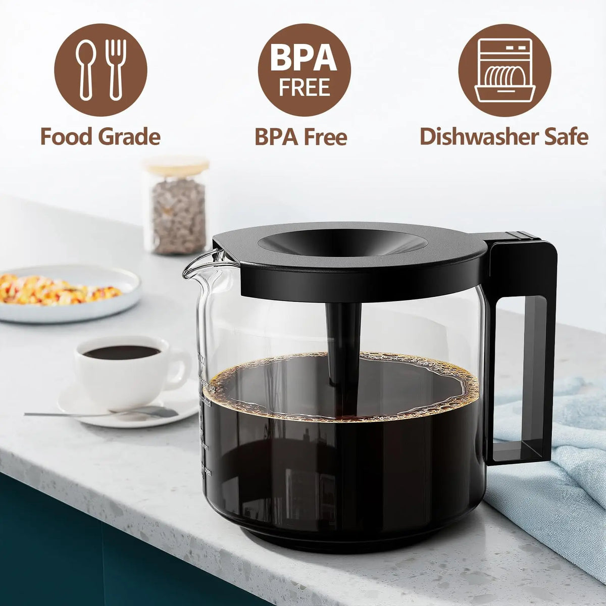 For Technivorm 89830,Moccamaster KBG, KBGV & CDG KBG Coffee Machine Replacement Pot Coffee Maker Accessories Glass Pot 1.25L
