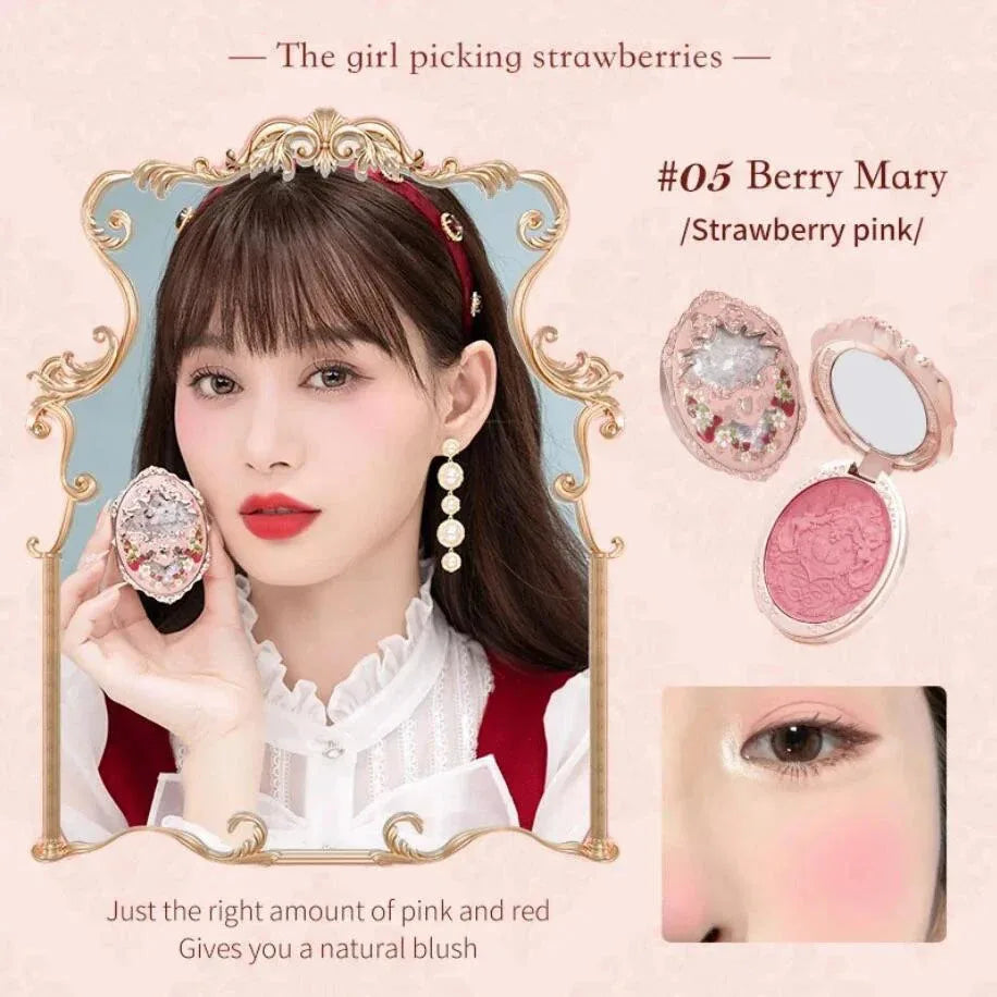 Flower Knows Strawberry Rococo Series Embossed Blush 5g Blush Powder Berry Mary Blusher Palette Makeup Profesional