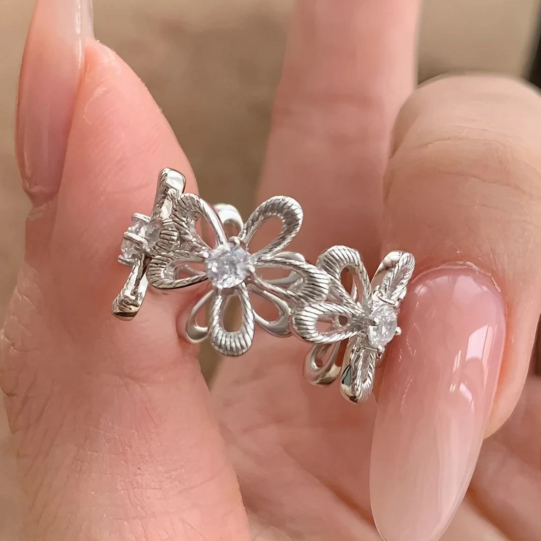 925 Sterling Silver Flower Geometry Ring For Women Girl Hollow Out Zircon Grace Wide Jewelry Gift Dropshipping