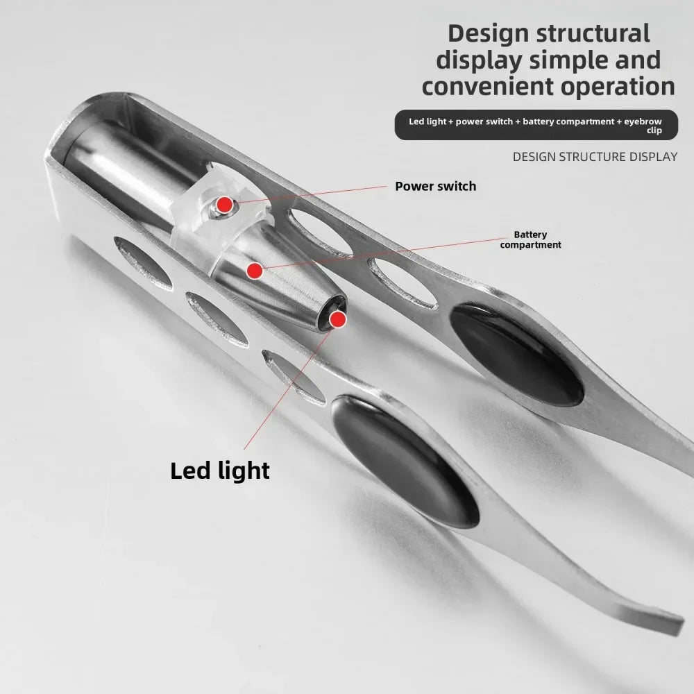 1pc Hot Sales Precision Portable Stainless Steel Button Cell Smart Design Eyebrow Hair Remove Tweezer with LED Light Makeup Tool