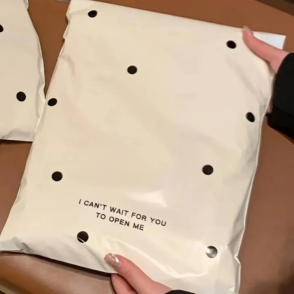 10/50/100pcs Beige Polka Dot Express Delivery Bags, Gift and Clothing Packaging Bags, Waterproof Plastic Storage Bags - Office