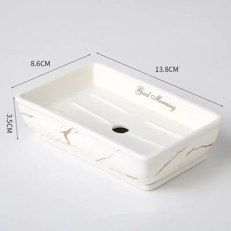 Light Luxury Soap Holder Ceramic Rectangle Household Bathroom Accessories Soap Dish Holders Restroom Organizer Kitchen Storage